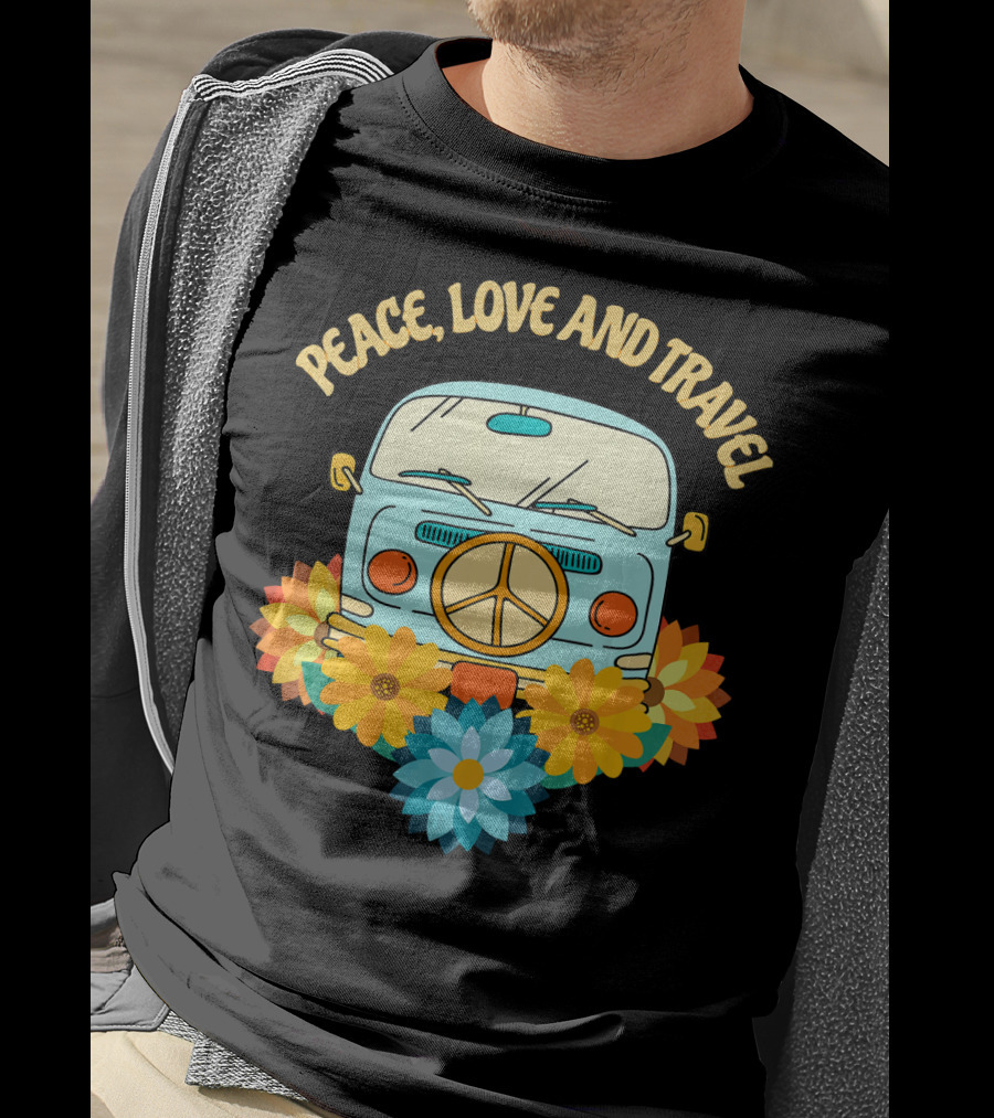 Peace Love And Travel Retro Hippie Van With Flowers T-Shirt