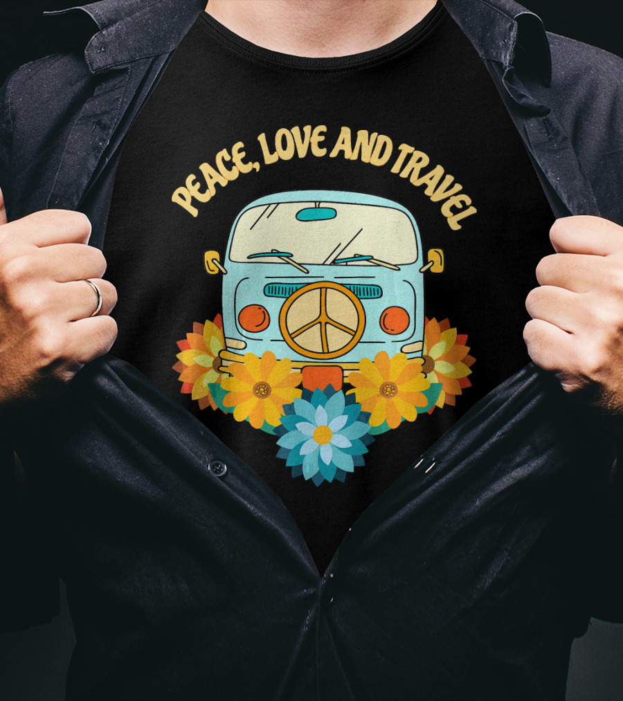 Peace Love And Travel Retro Hippie Van With Flowers T-Shirt