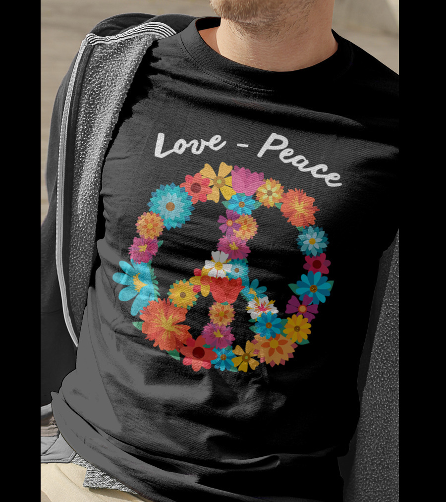 Retro Hippie Flower Power Peace Love 60s 70s Costume Tie T-Shirt