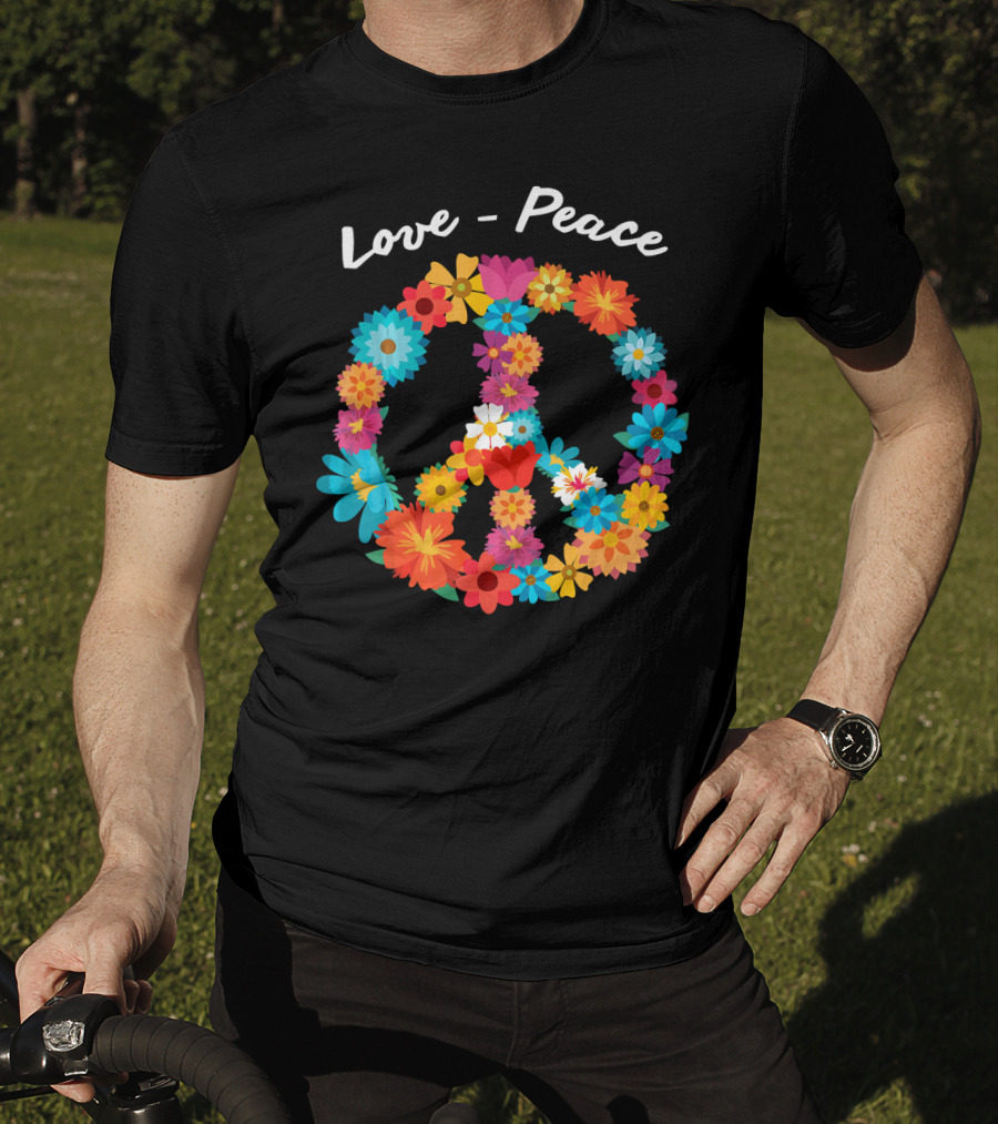 Retro Hippie Flower Power Peace Love 60s 70s Costume Tie T-Shirt