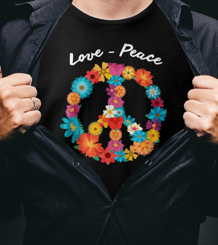 Retro Hippie Flower Power Peace Love 60s 70s Costume Tie T-Shirt