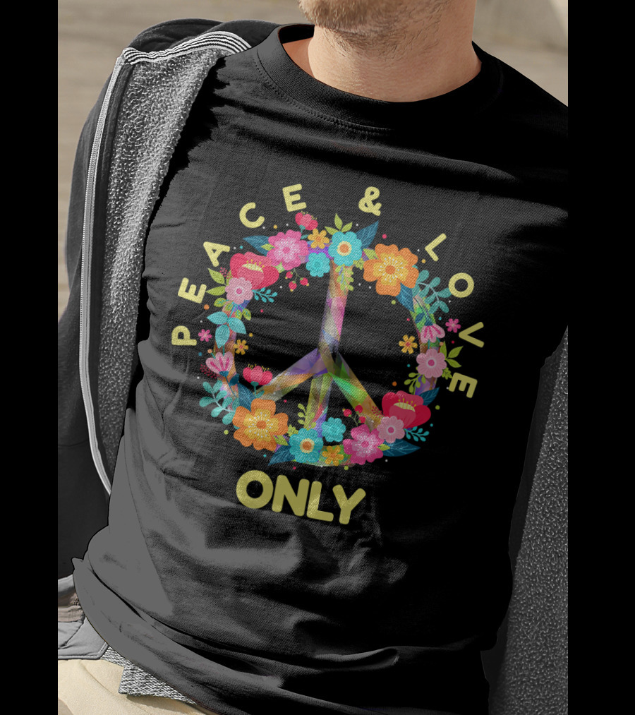 Peace And Love Only Hippie Tie Dye Costume Floral Peace T-Shirt