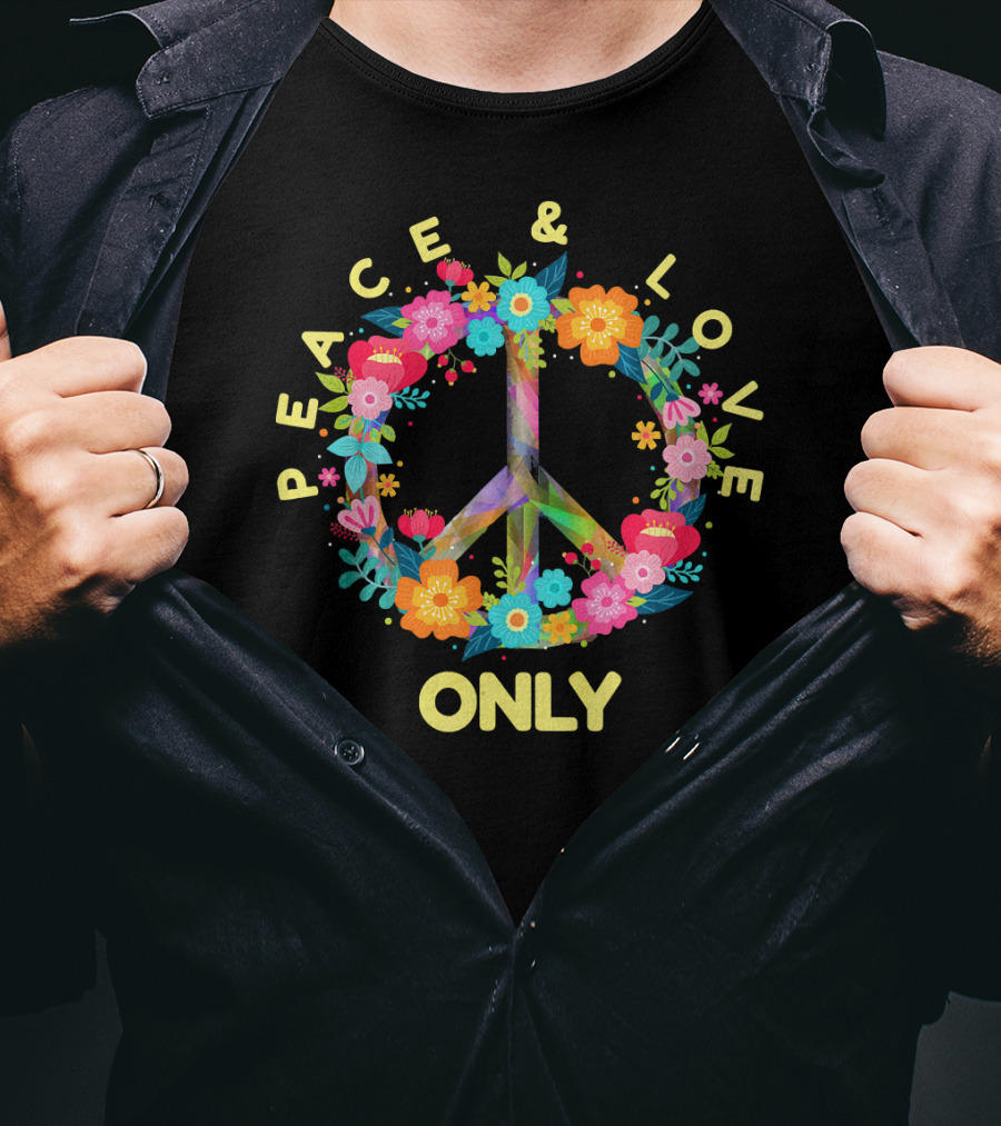 Peace And Love Only Hippie Tie Dye Costume Floral Peace T-Shirt