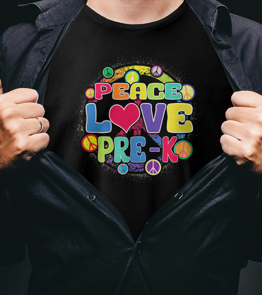 Peace Love Pre-K Rainbow Peace Signs T-Shirt