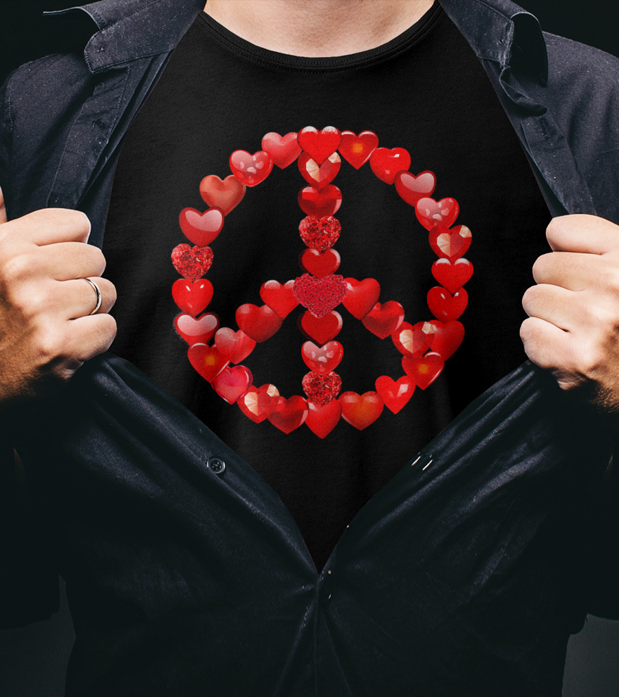 Valentines Day Red Hearts Peace T-Shirt