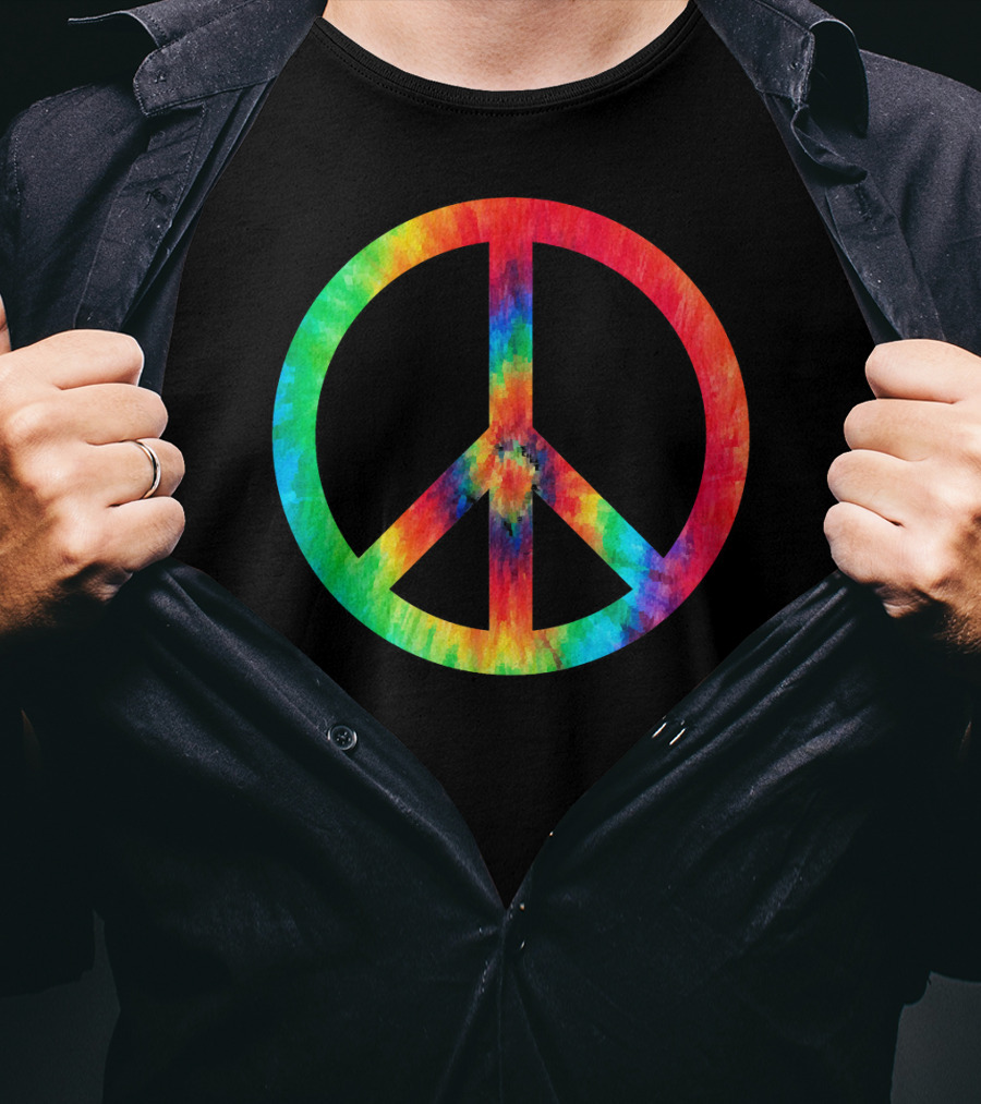 70s Hippie Tie Dye Peace Symbol Men T-Shirt