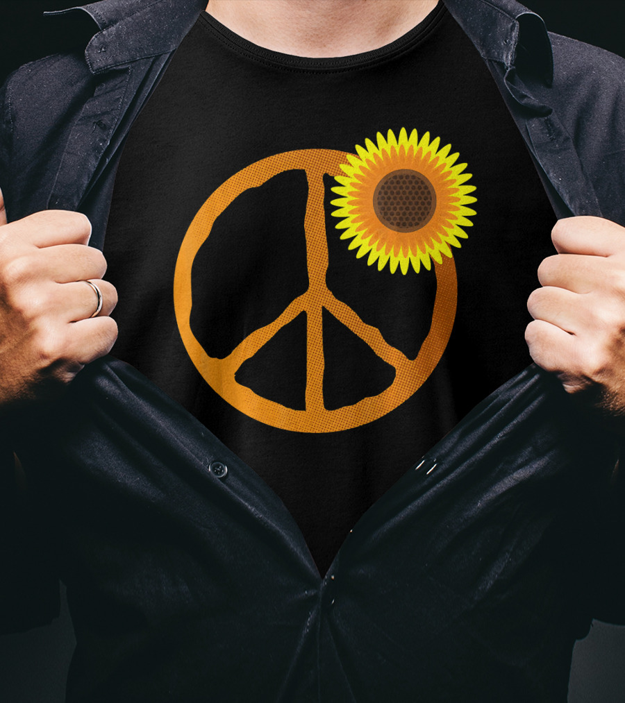 Sunflower Peace Sign Hippie Groov Flower T-Shirt