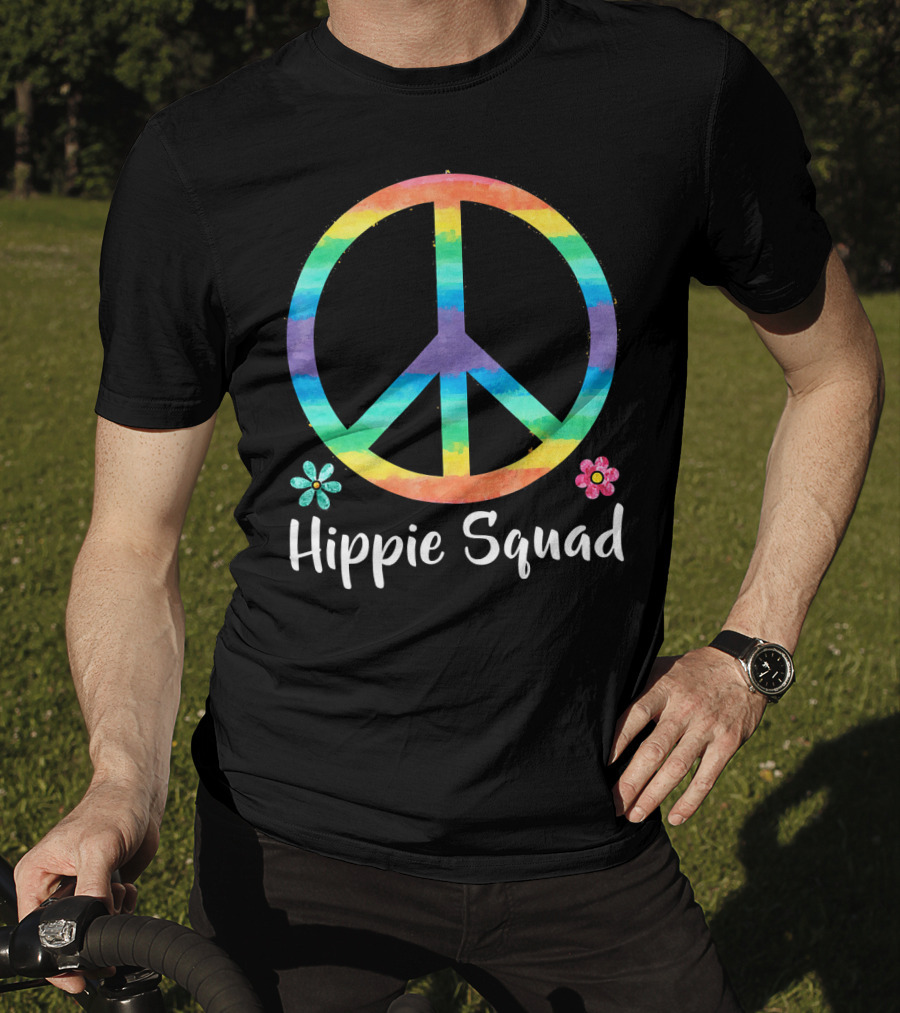 Rainbow Peace Sign Hippie Squad Flowers T-Shirt