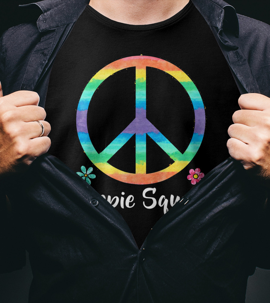 Rainbow Peace Sign Hippie Squad Flowers T-Shirt