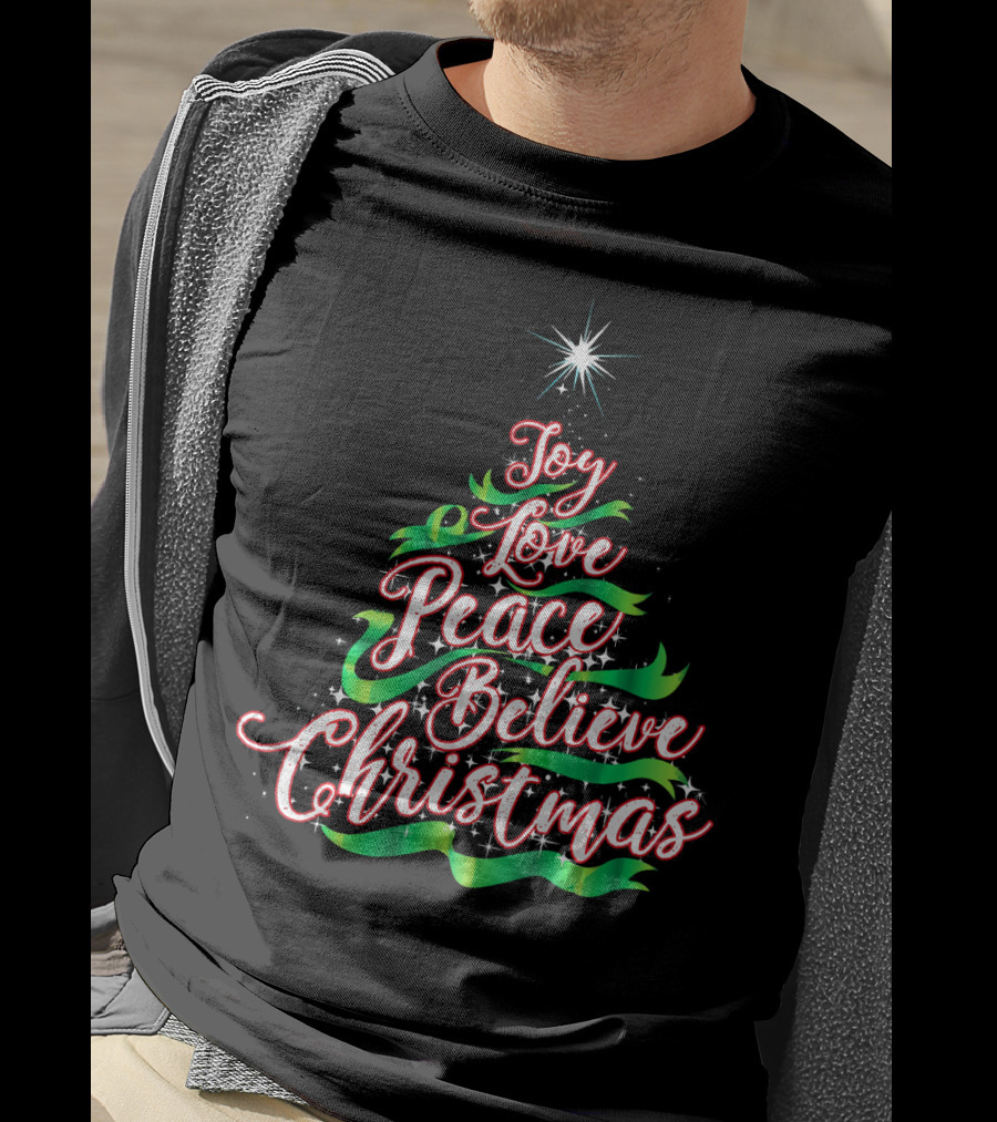 Joy Love Peace Believe Christmas Tree Star T-Shirt
