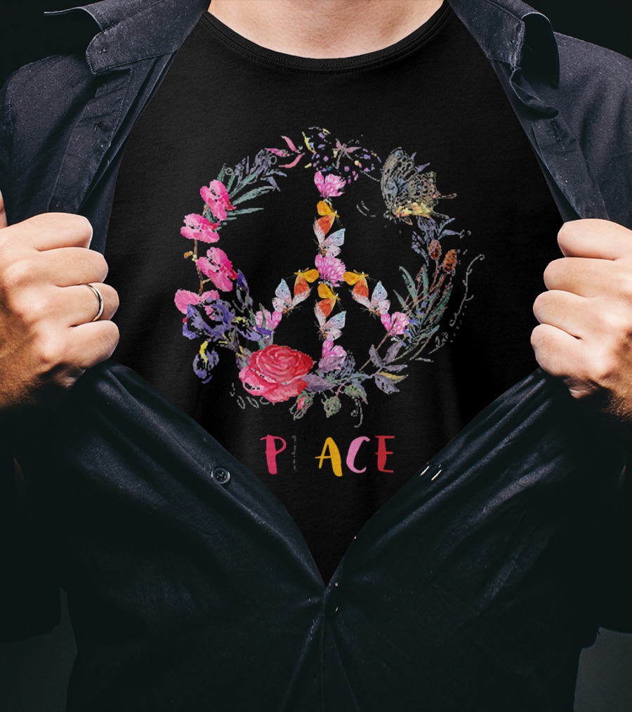 Peace Floral Butterfly Circle T-Shirt