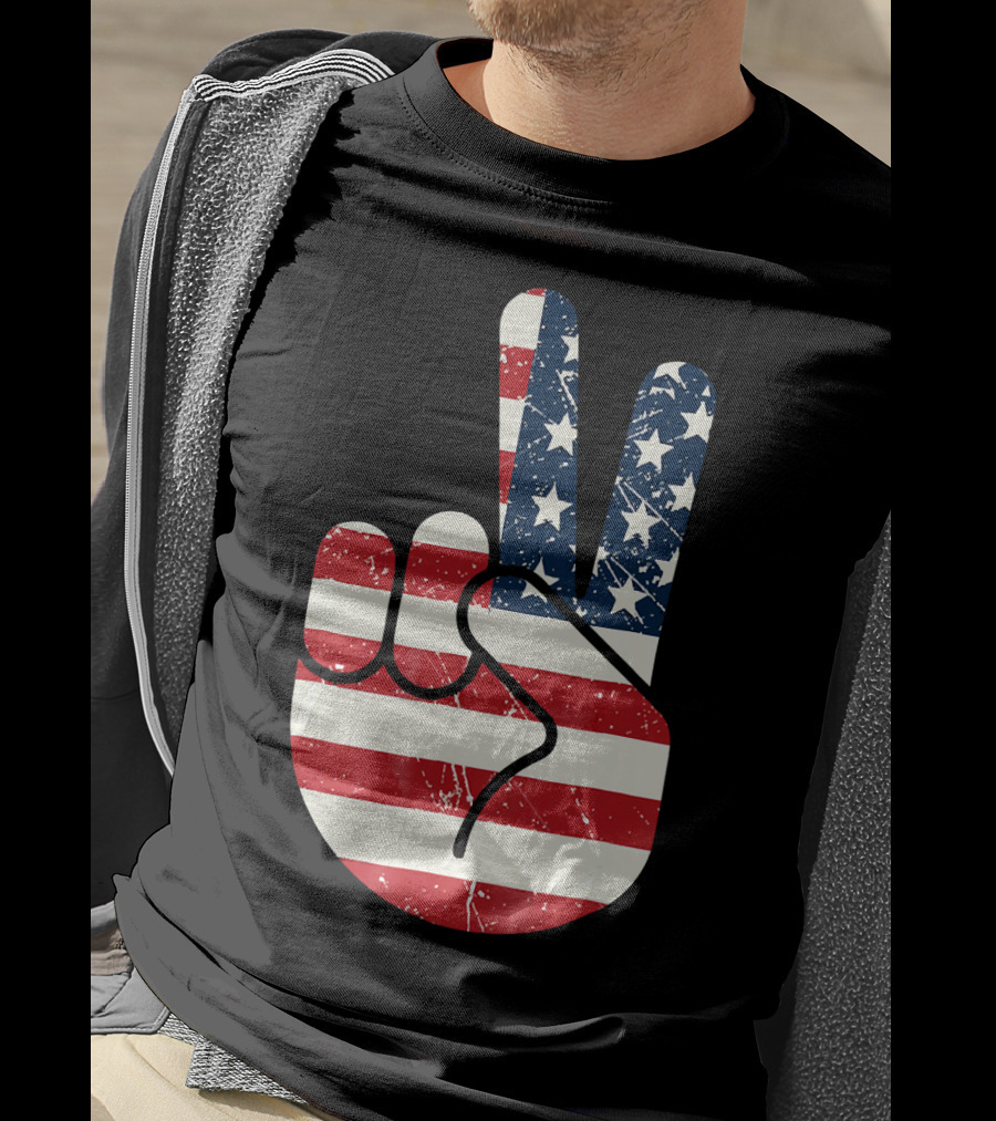 Patriotic Peace Sign American Flag Stars And Stripes USA T-Shirt