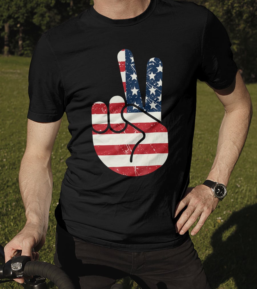Patriotic Peace Sign American Flag Stars And Stripes USA T-Shirt