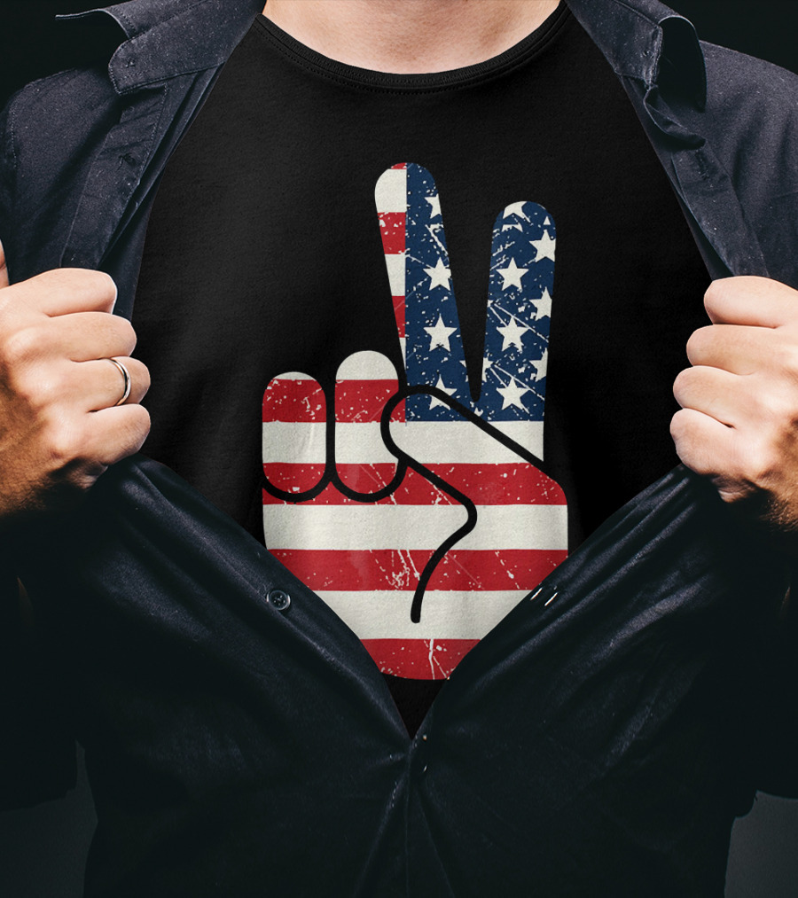 Patriotic Peace Sign American Flag Stars And Stripes USA T-Shirt