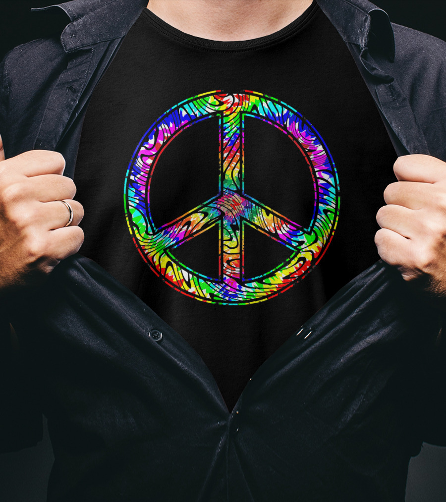 Peace Sign Tie Dye 60s 70s Hippie Rainbow Retro T-Shirt