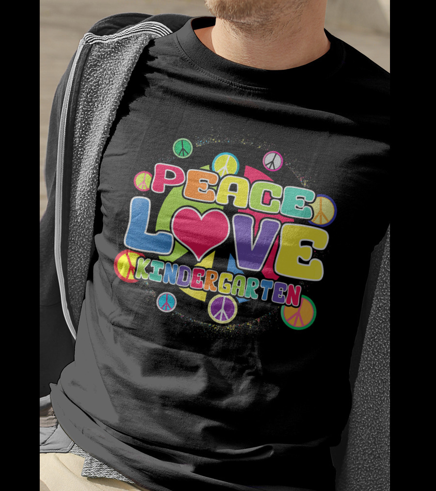 Peace Love Kindergarten Back To School Colorful Peace Signs T-Shirt