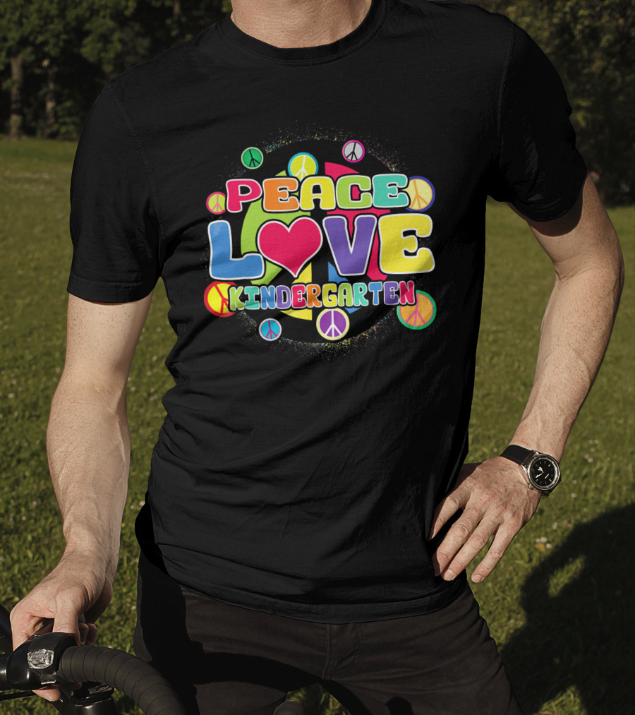 Peace Love Kindergarten Back To School Colorful Peace Signs T-Shirt