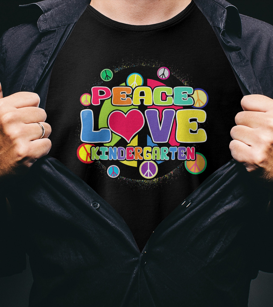 Peace Love Kindergarten Back To School Colorful Peace Signs T-Shirt