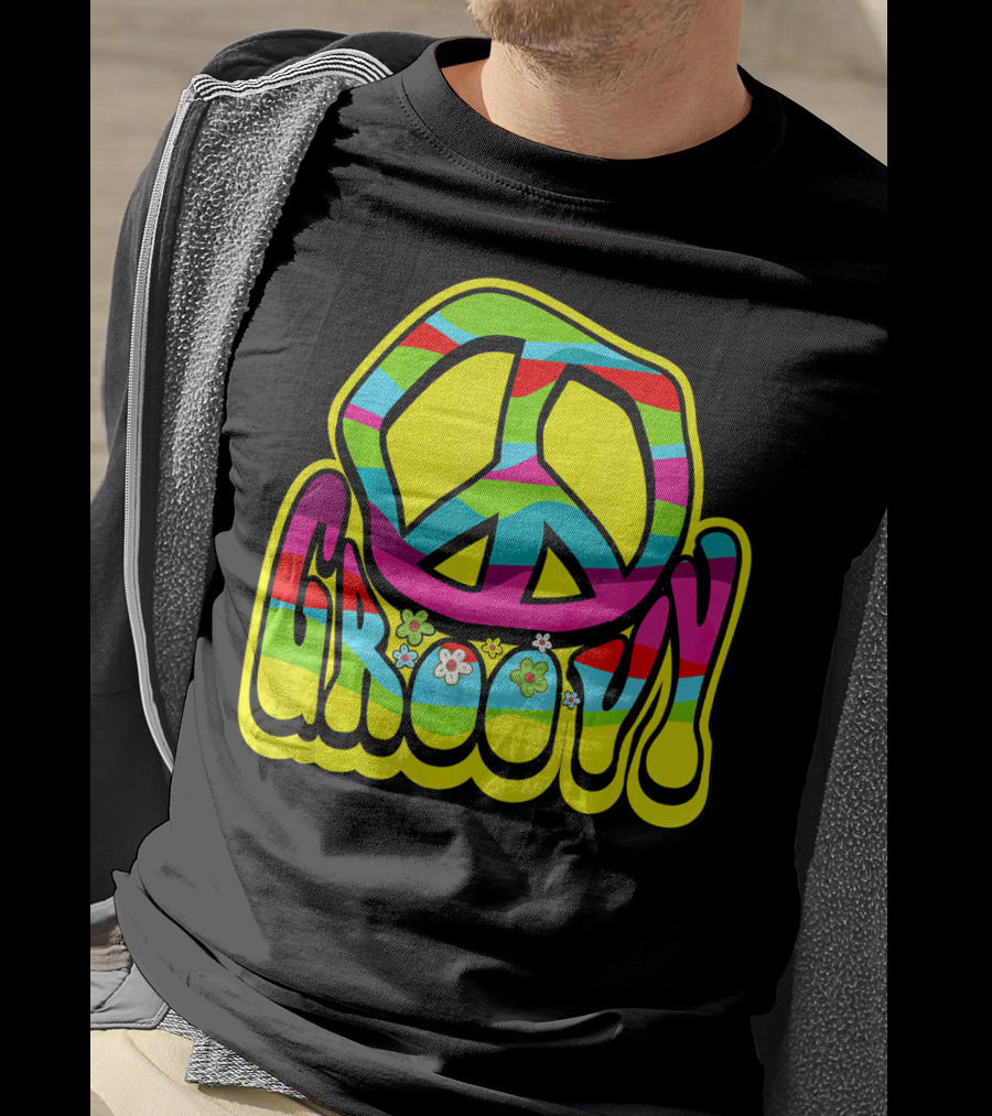 Groovy Colorful Peace Sign 60s 70s Hippie Vibes T-Shirt