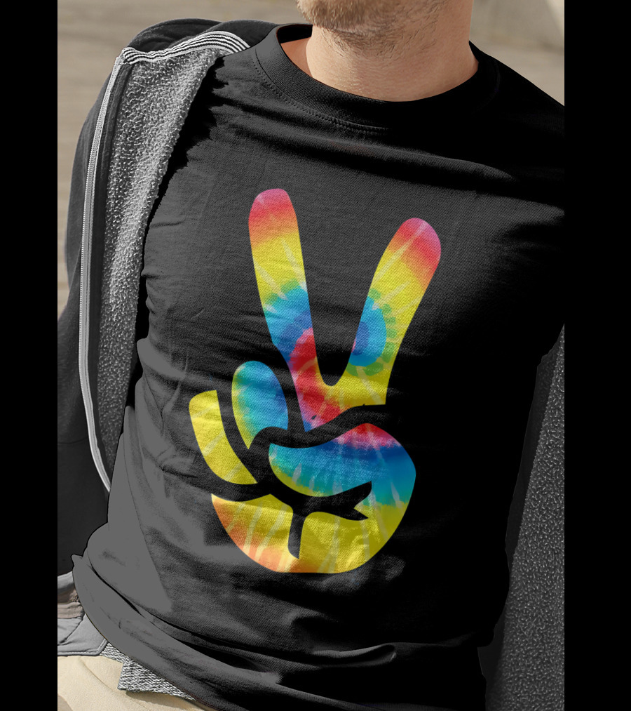 Tie Dye Peace Sign Hand V Symbol Rainbow Psychedelic T-Shirt