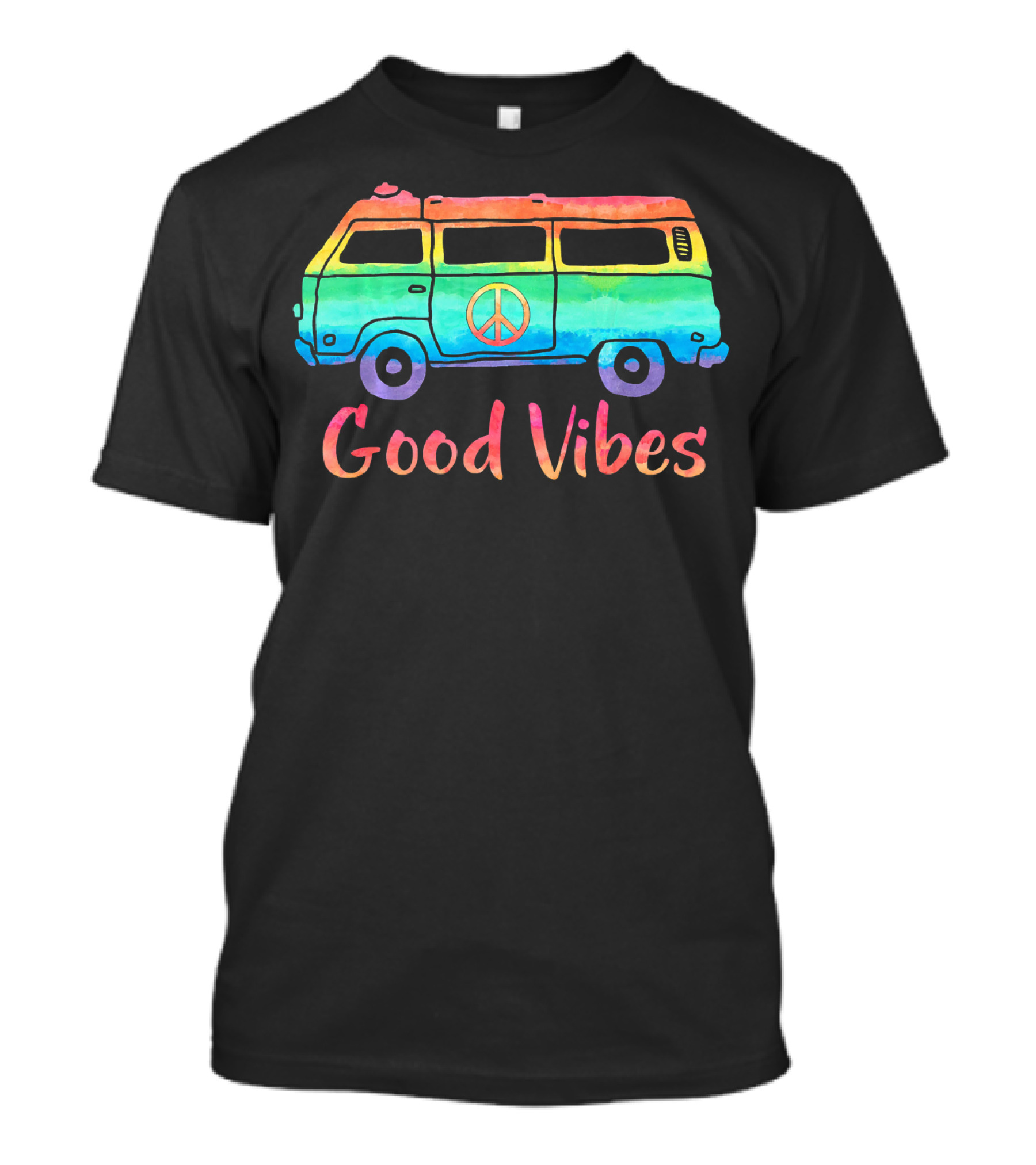 Good Vibes Vintage Hippie Bus Rainbow Van Peace T-Shirt