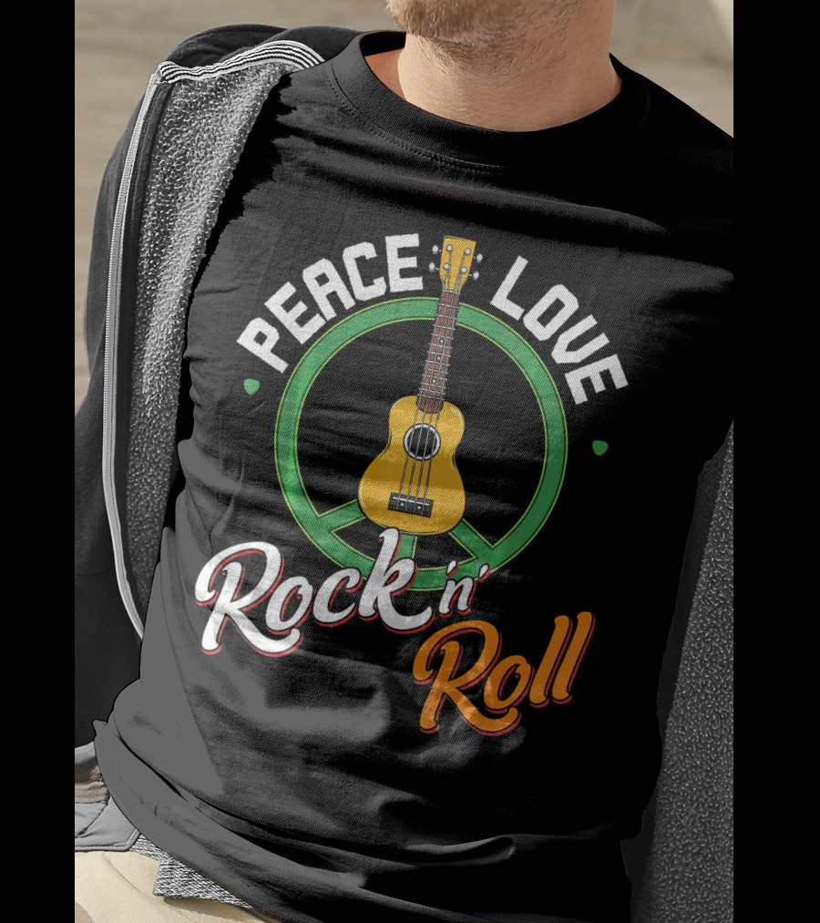 Peace Love Rock N Roll Anti War Ukulele Kindness T-Shirt