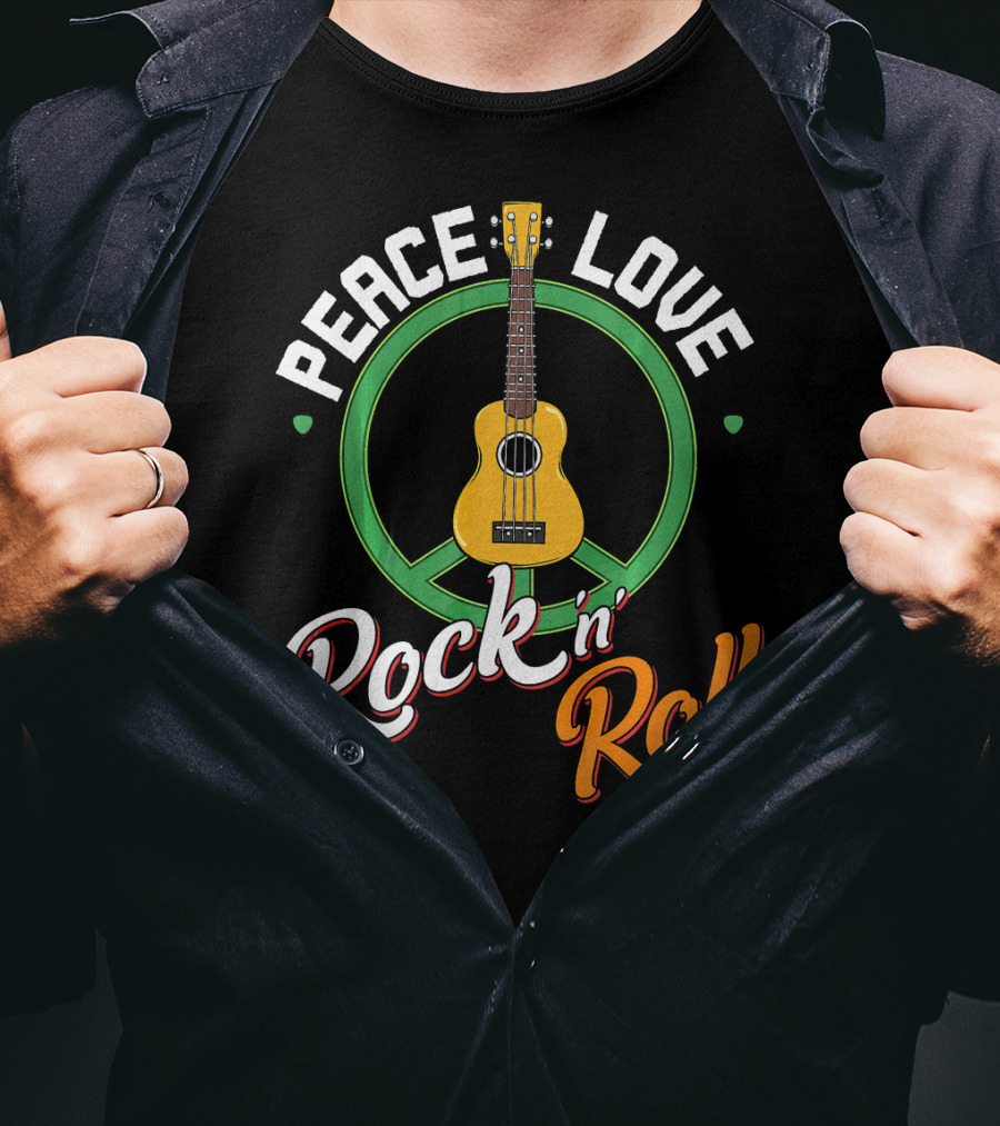 Peace Love Rock N Roll Anti War Ukulele Kindness T-Shirt