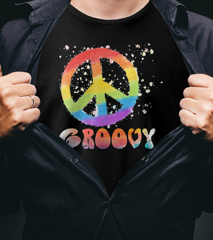 Peace Sign Groovy Retro 60s 70s Rainbow Psychedelic T-Shirt