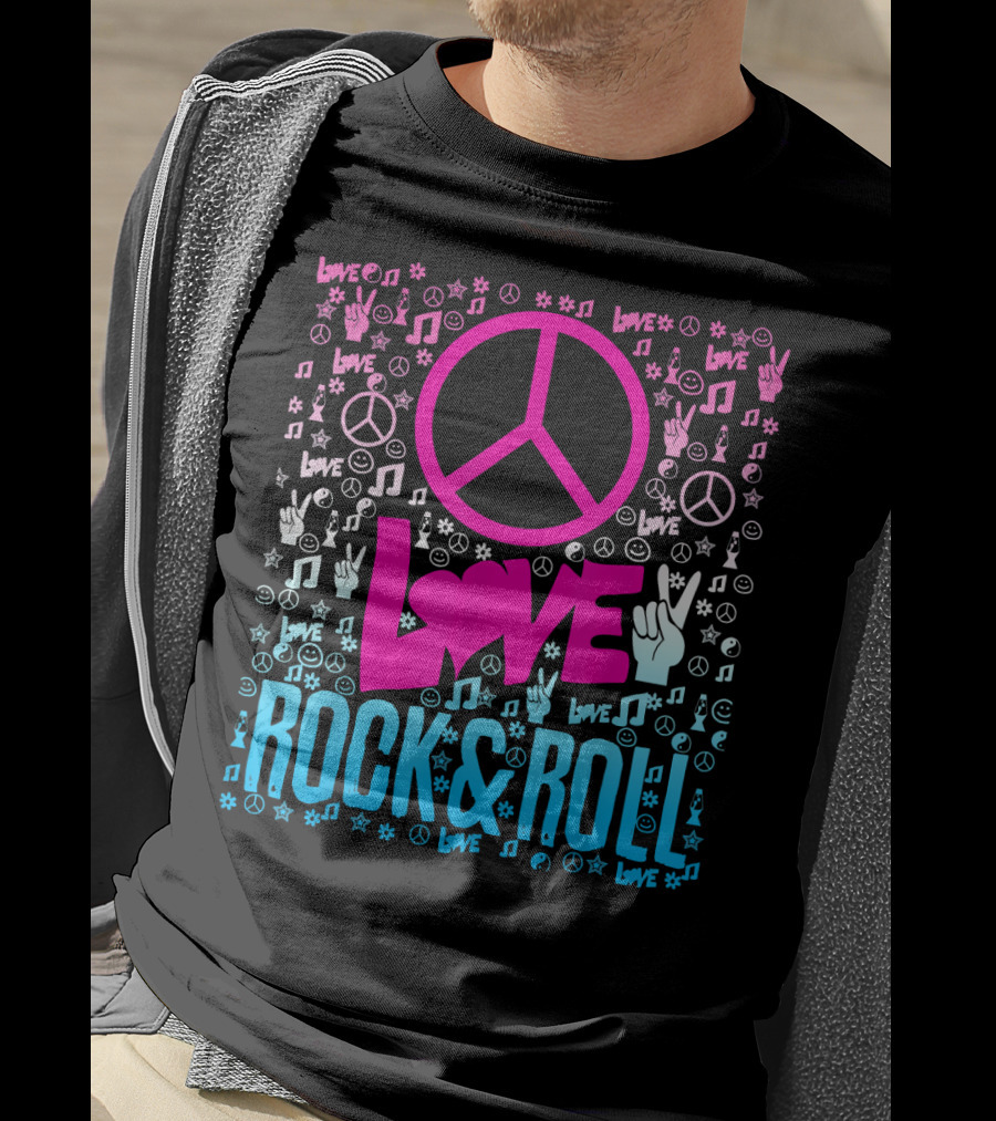 Peace Love Rock And Roll Music Icons And Hippie Symbols T-Shirt