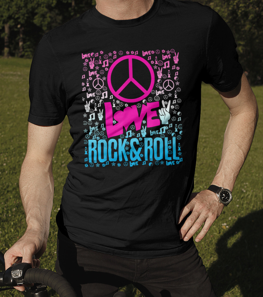 Peace Love Rock And Roll Music Icons And Hippie Symbols T-Shirt