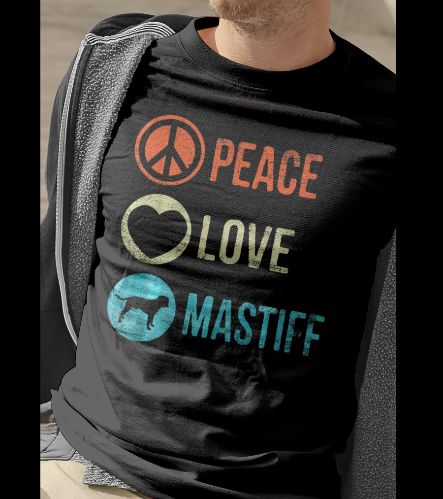 Peace Love Mastiff Dog Lover Pet Iconic Symbols T-Shirt