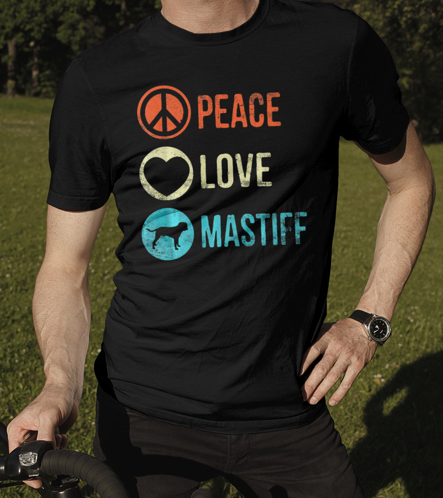 Peace Love Mastiff Dog Lover Pet Iconic Symbols T-Shirt