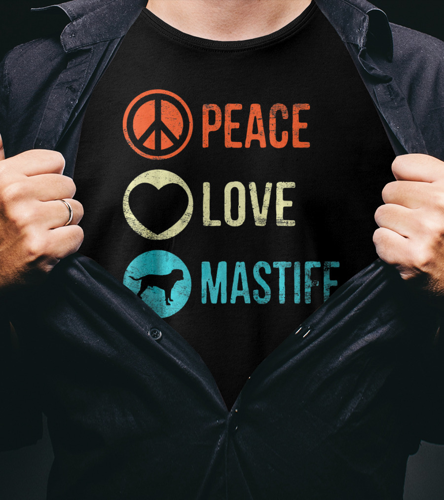 Peace Love Mastiff Dog Lover Pet Iconic Symbols T-Shirt