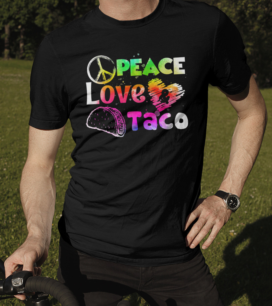 PEACE LOVE TACO Funny Cinco De Mayo Colorful T-Shirt
