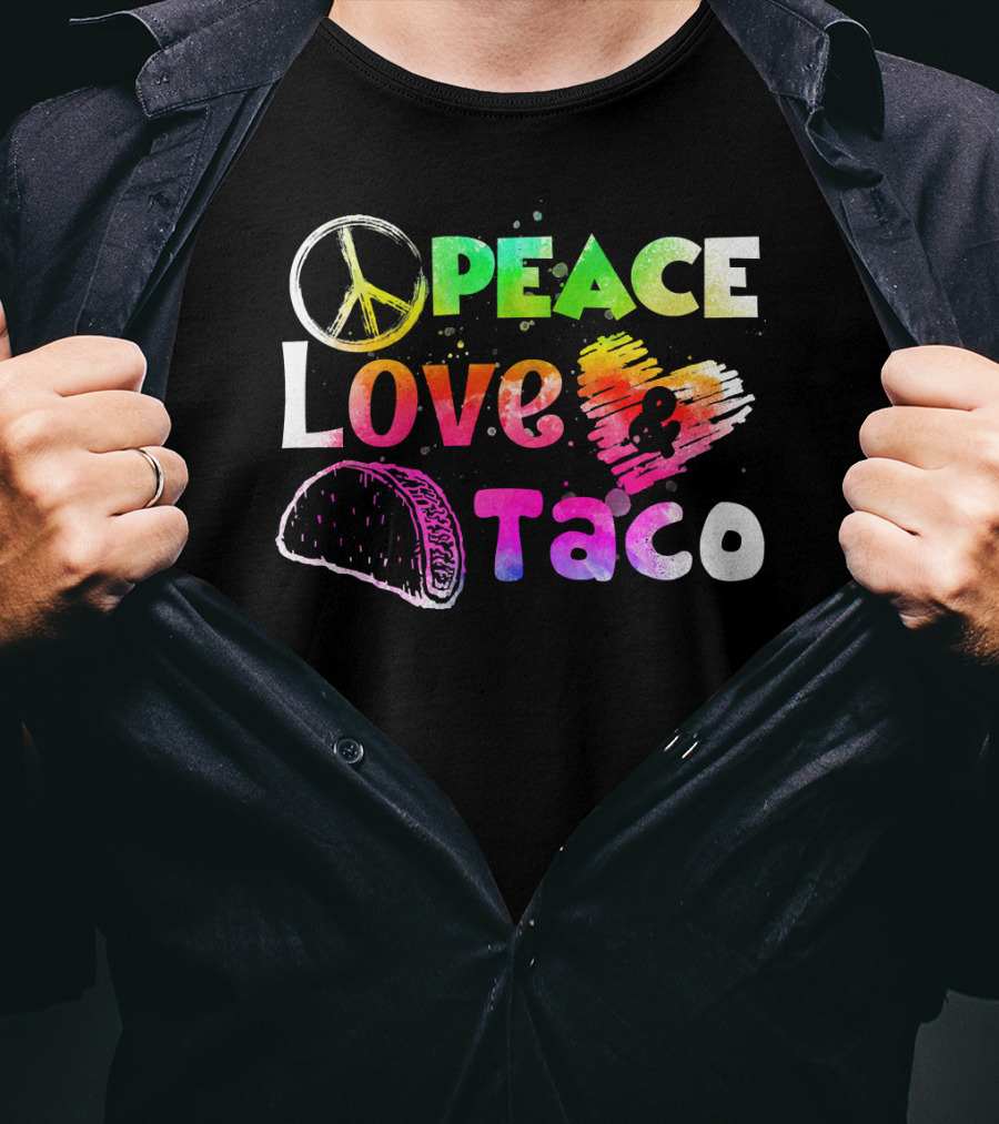 PEACE LOVE TACO Funny Cinco De Mayo Colorful T-Shirt