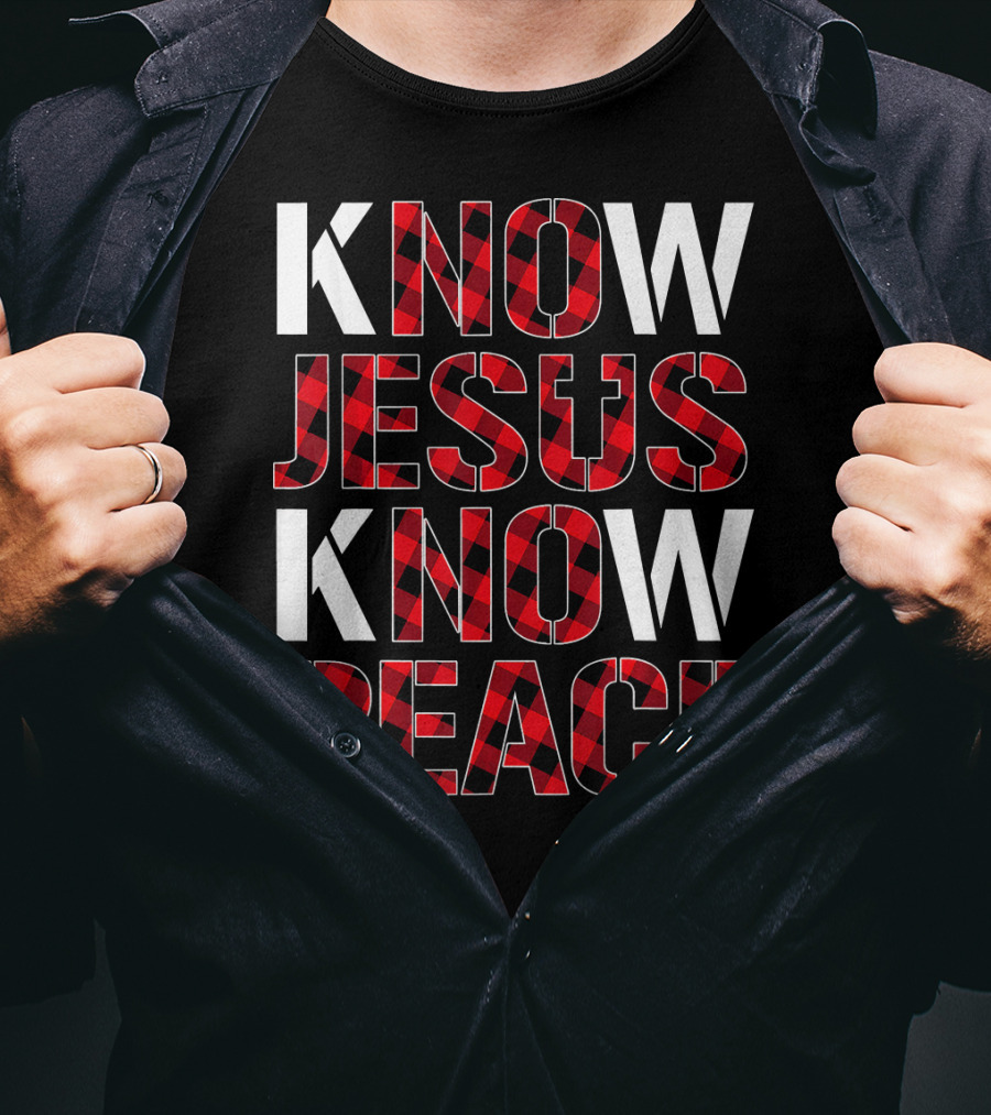 Know Jesus Know Peace Christian Buffalo Plaid Text T-Shirt