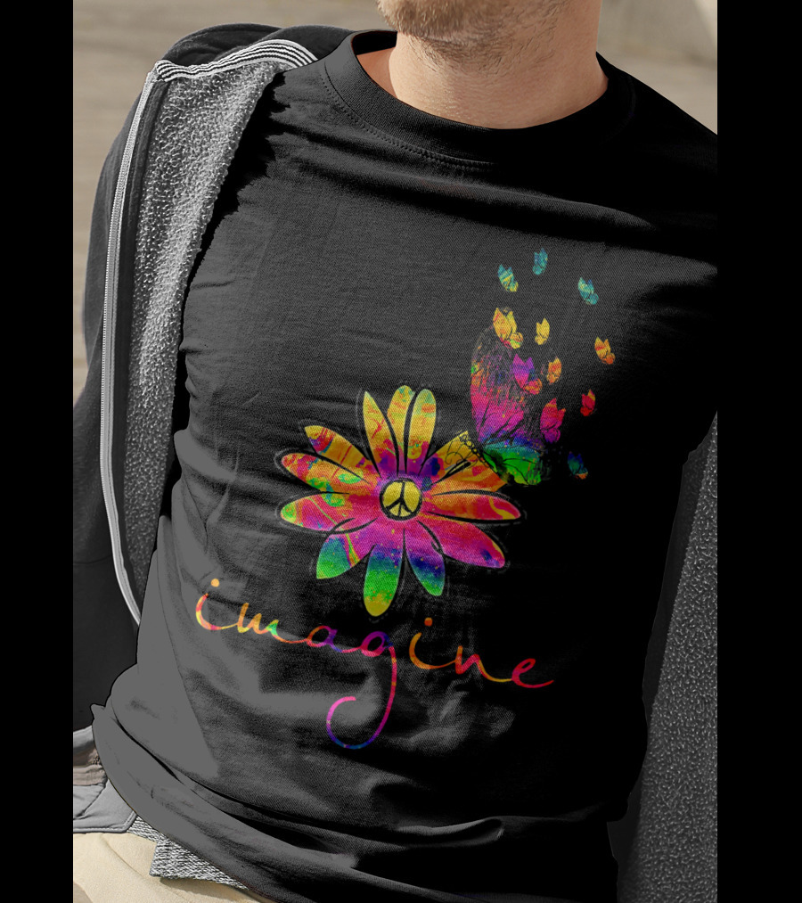 Imagine Butterfly Peace Flower T-Shirt