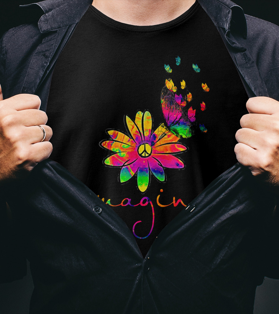 Imagine Butterfly Peace Flower T-Shirt