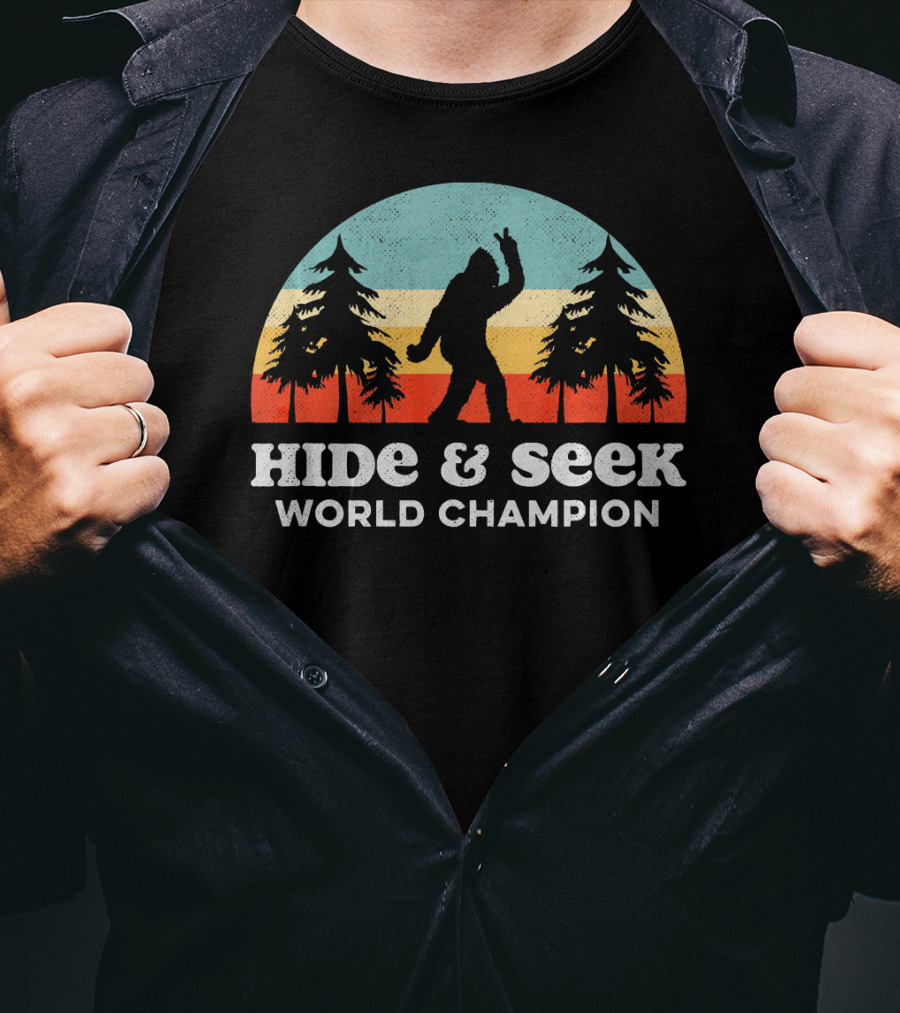 Hide And Seek World Champion Bigfoot Retro Forest T-Shirt