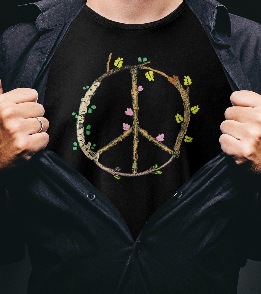 Wood Peace Sign Rustic Nature Tree Lover T-Shirt