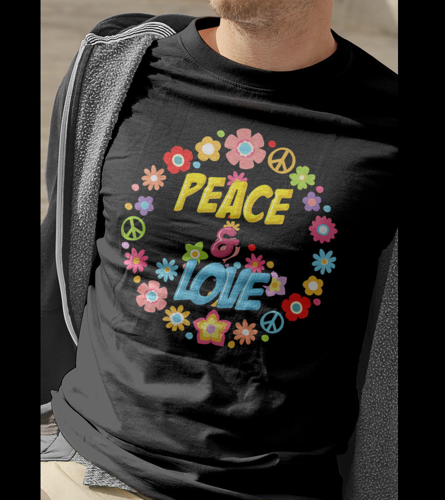 PEACE And LOVE Flower Circle Peace Sign 60s 70s Tie Dye T-Shirt