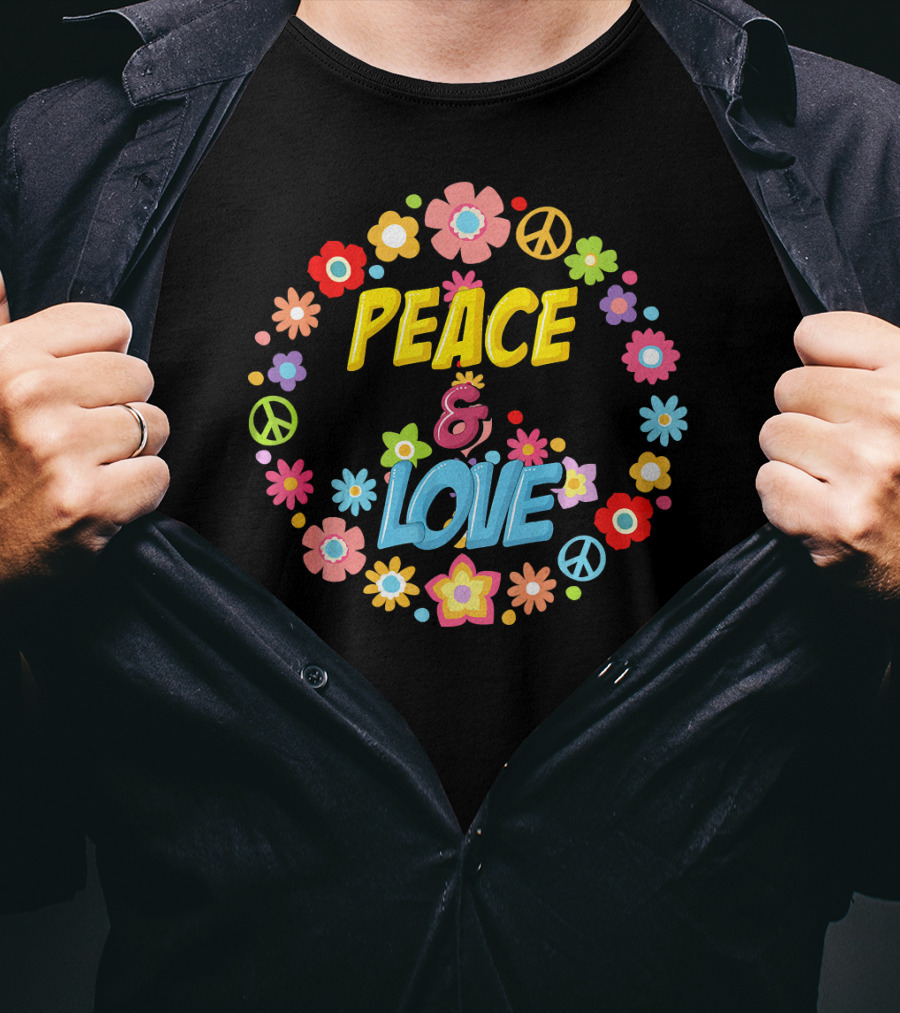 PEACE And LOVE Flower Circle Peace Sign 60s 70s Tie Dye T-Shirt