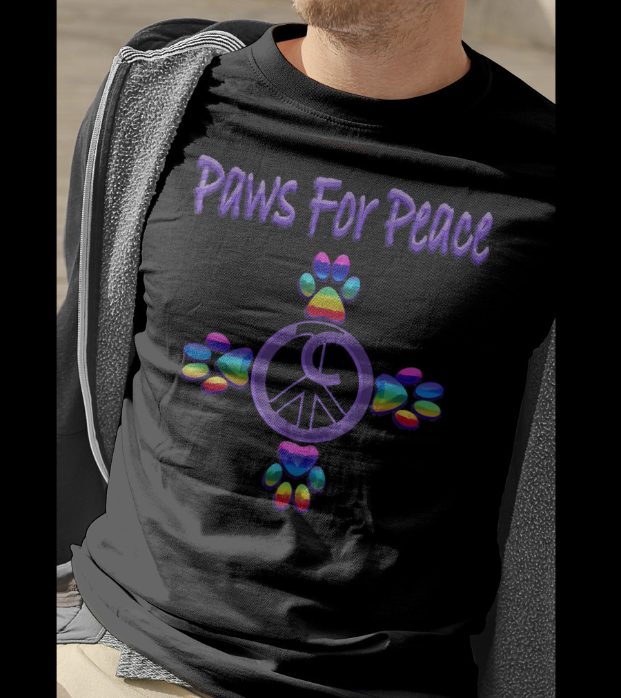 Paws For Peace Rainbow Tie Dye Paw Prints Peace Sign T-Shirt