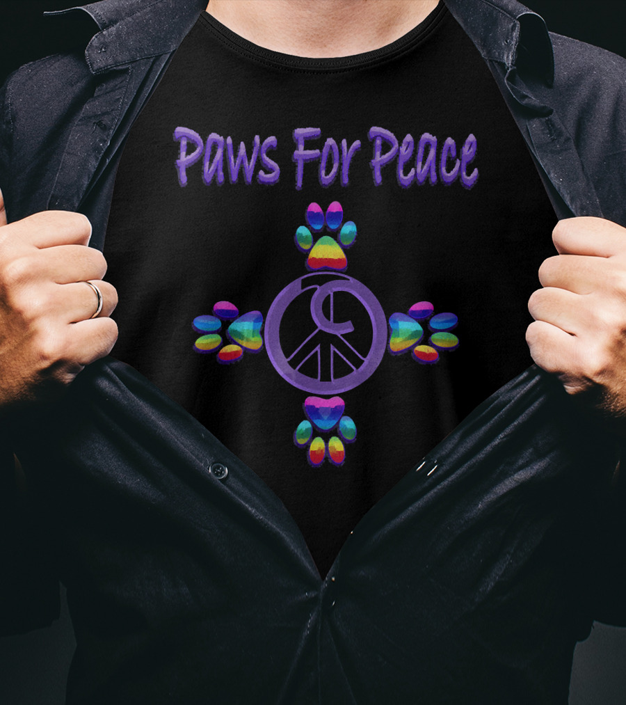 Paws For Peace Rainbow Tie Dye Paw Prints Peace Sign T-Shirt