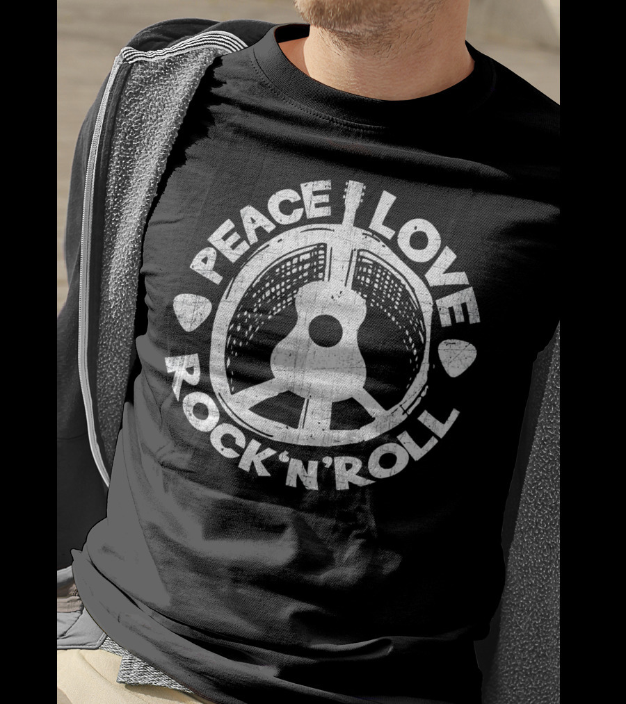 Peace Love Rock And Roll Retro Guitar T-Shirt