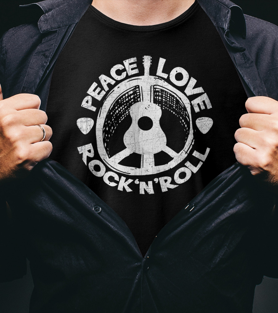 Peace Love Rock And Roll Retro Guitar T-Shirt