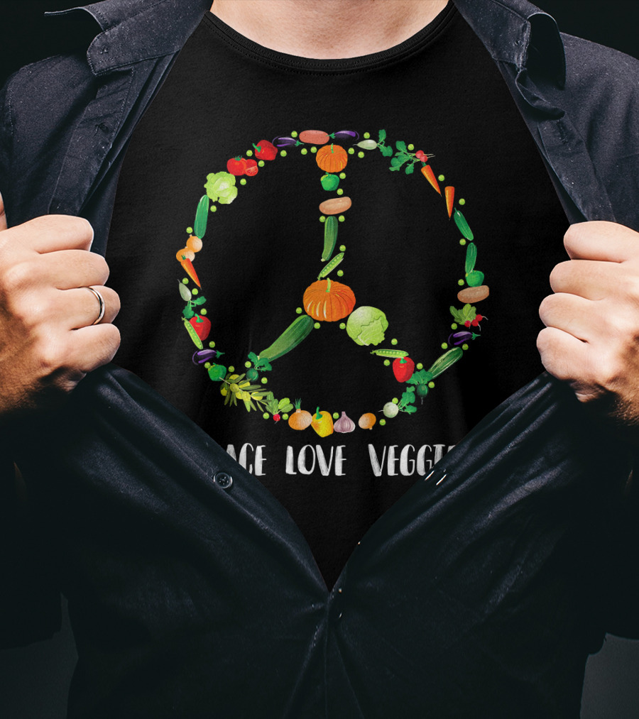 Peace Love Veggies Iconic Peace Symbol Bunch T-Shirt