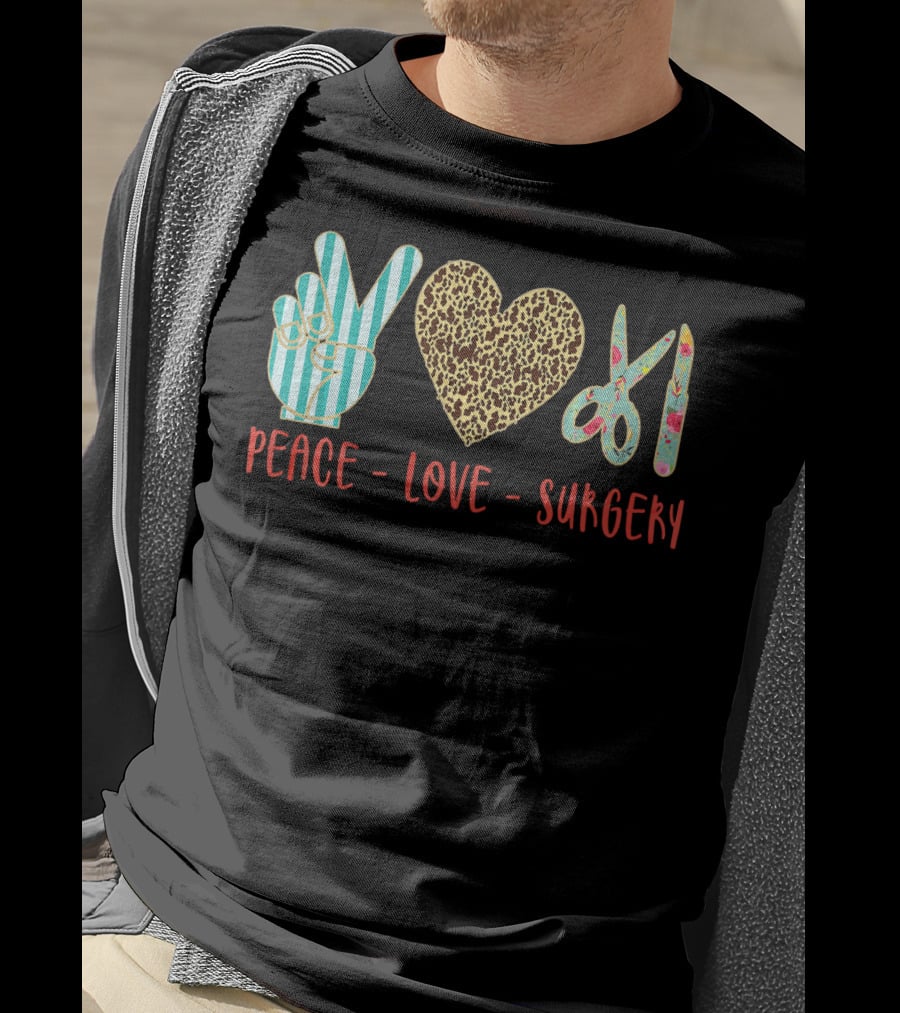 Peace Love Surgery Hand Gesture Heart Scissors T-Shirt