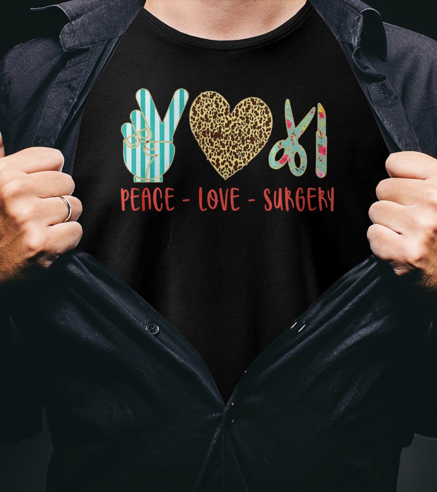 Peace Love Surgery Hand Gesture Heart Scissors T-Shirt