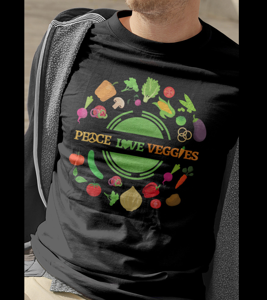PEACE LOVE VEGGIES Circle Of Fresh Vegetables T-Shirt